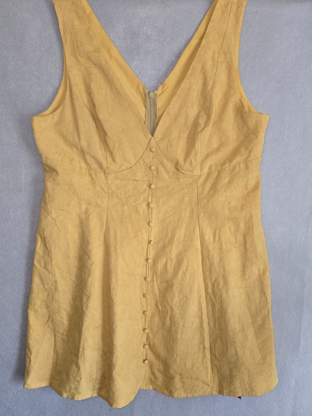 NWT 1XL Cider Mustard V-Neck Sleeveless Cotton Floral Embroidery Mini Dress Cute